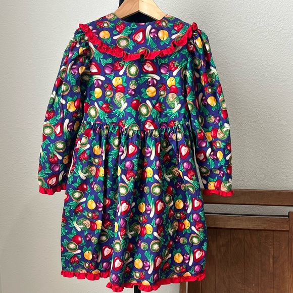 Moty Other - Vintage! Moty Fruit-Print Long Sleeve Dress with Red Trim size 6x